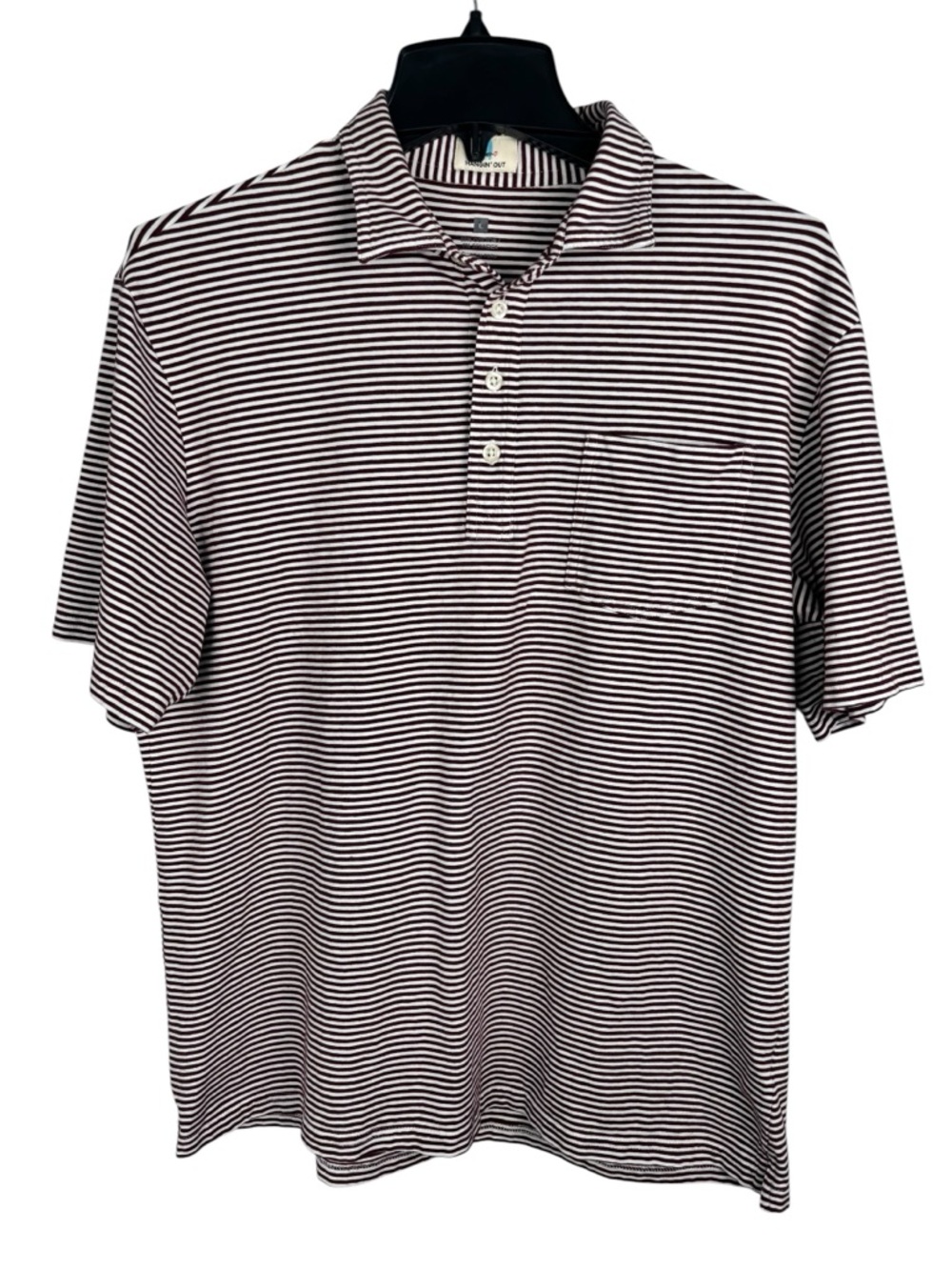 Johnnie O Hangin Out Polo Shirt Mens Large Red White Striped Stretch Pocket Golf